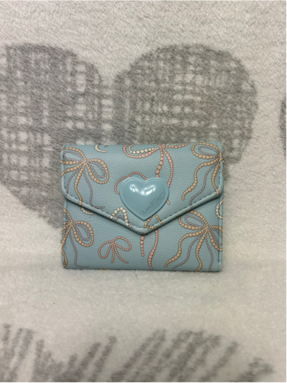 Light Blue Bow Print Tri-fold Betsey Johnson wallet